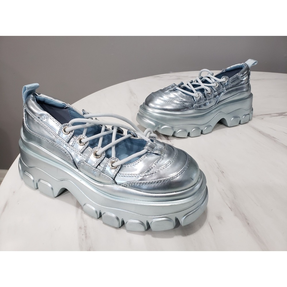 SIZE 6 CURRENT MOOD DOLLS KILL METALLIC STRAPPY PLATFORM SNEAKER FUTURISTIC RAVE